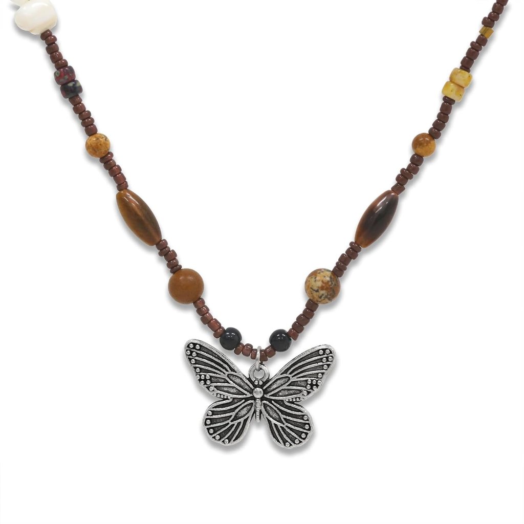 Western Region Necklace For Women Lion Butterfly Beads Natural Stone Retro Beade